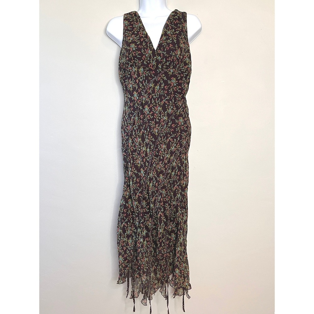 Y2K Fairy Babydoll Maxi Dress Vtg Signature by Robbie Bee Brown Dark Floral Silk